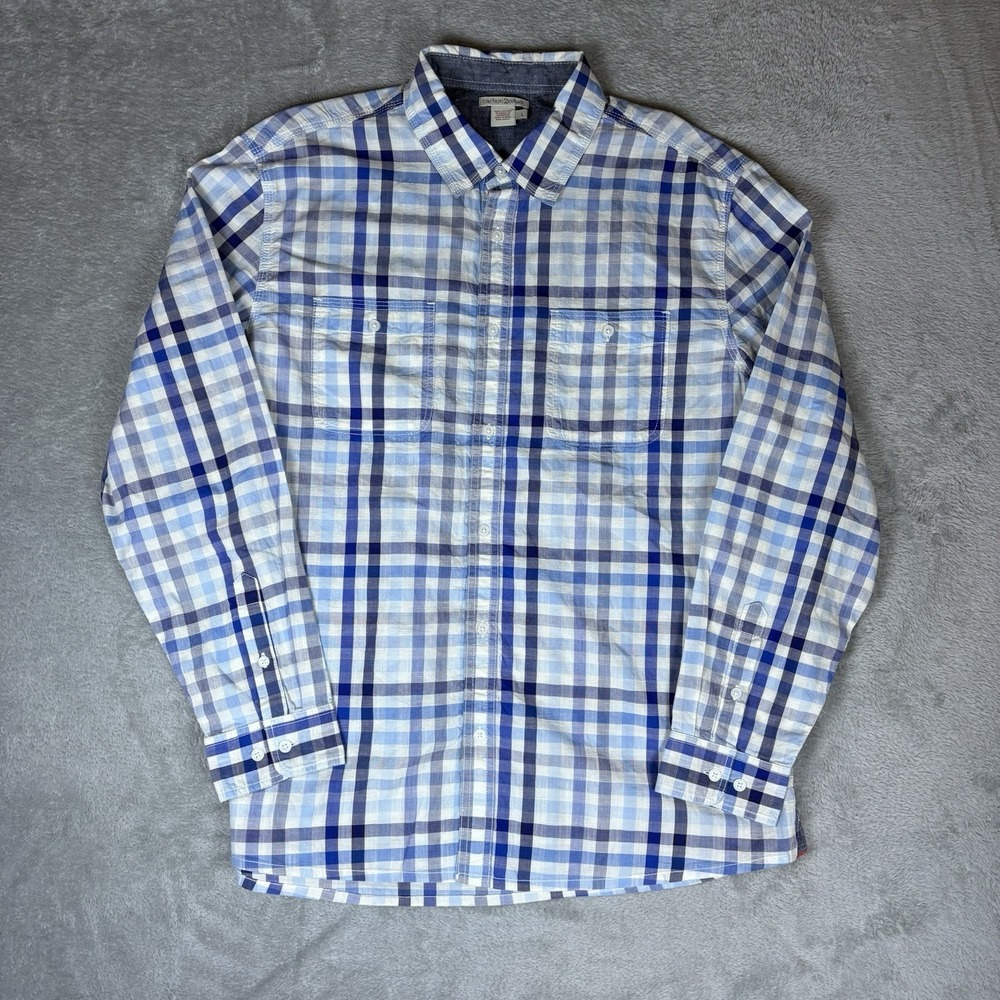 Carbon 2 Cobalt Shirt Mens Large Blue‎ Plaid Long Sleeve Button Down 100% Cotton